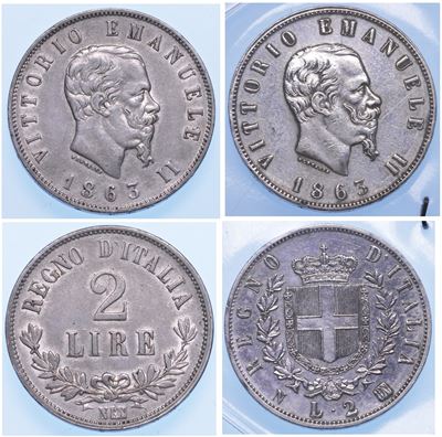 Regno D’italia. Vittorio Emanuele II di Savoia, 1861-1878. Lotto di Due Monete.