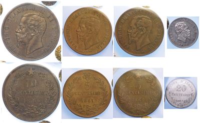 Regno D’italia. Vittorio Emanuele II di Savoia, 1861-1878. Lotto di Quattro Monete.