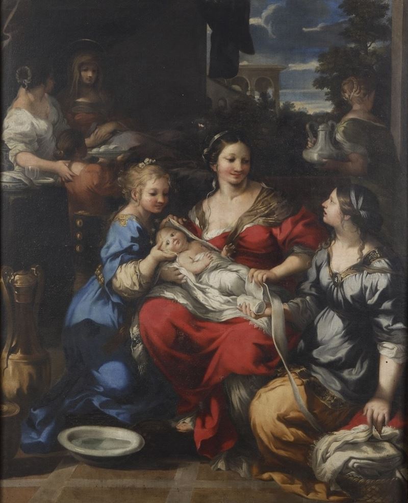 Pietro Berrettini detto Pietro da Cortona : La nascita della Vergine  - olio su tela - Asta Dipinti Antichi - Cambi Casa d'Aste