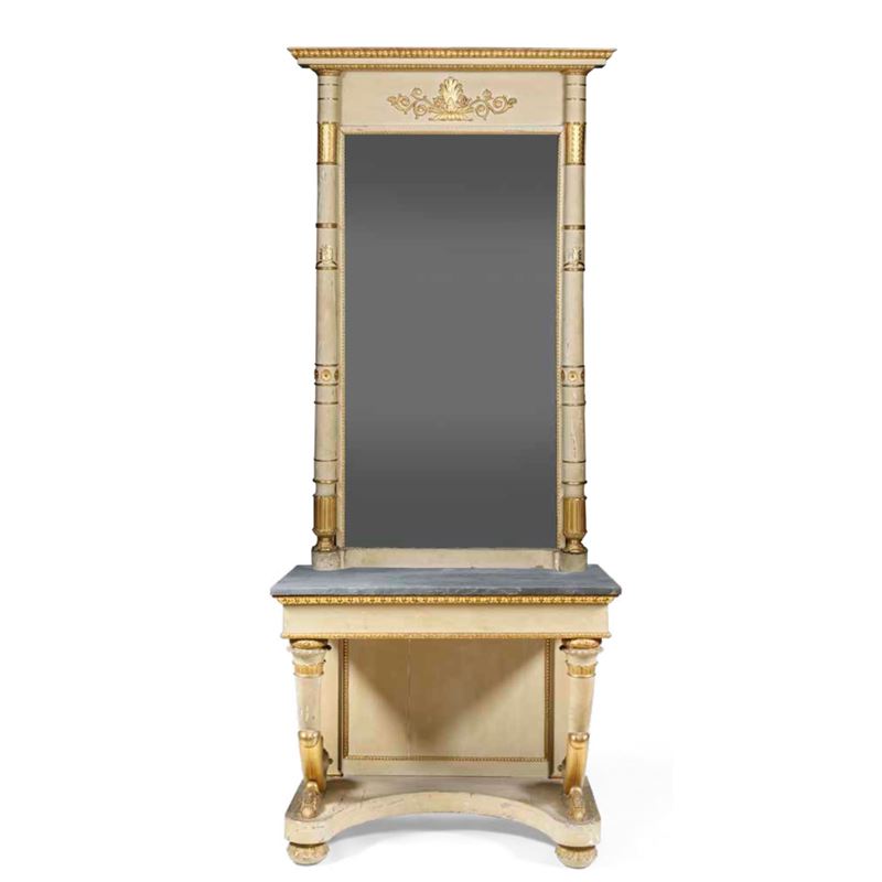 Console con specchiera in legno laccato e dorato. XIX secolo  - Asta Antiquariato - Cambi Casa d'Aste