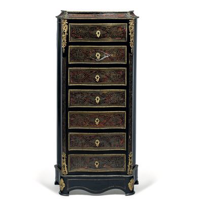Settimanale Napoleone III in Legno Ebanizzato e Decoro in Bronzo e Metallo Dorato Stile Boulle, F...