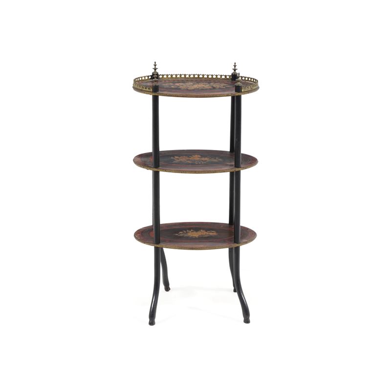 Etagere Napoleone III a tre ripiani in legno intarsiato. XIX secolo  - Asta Antiquariato - Cambi Casa d'Aste