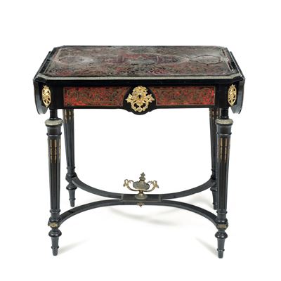 Tavolino Ad Alette in Legno Ebanizzato e Decoro in Bronzo e Metallo Dorato Stile Boulle, Francia ...