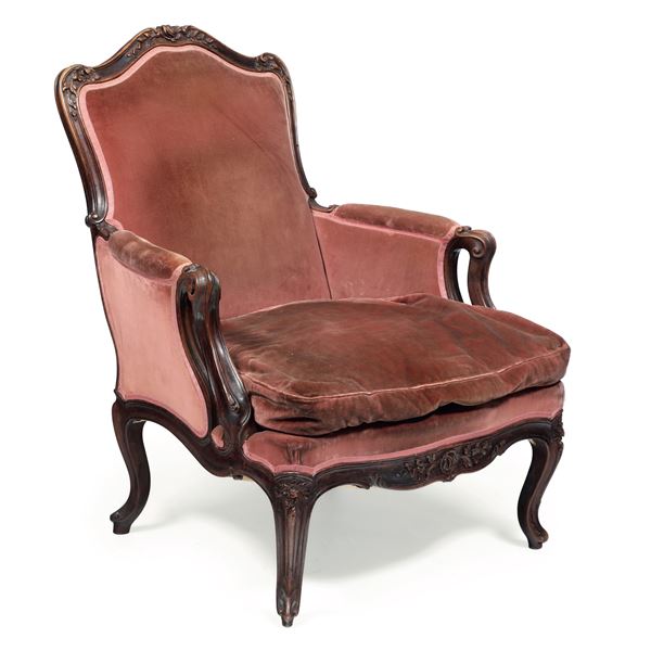 Bergère in legno intagliato. Francia, XVIII-XIX secolo