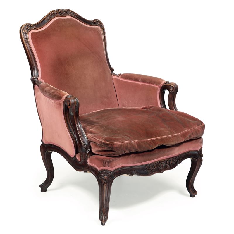 Bergère in legno intagliato. Francia, XVIII-XIX secolo  - Asta Antiquariato - Cambi Casa d'Aste