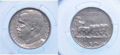Vittorio Emanuele III di Savoia, 1900-1946. 50 Centesimi 1924. Leoni (bordo Liscio).