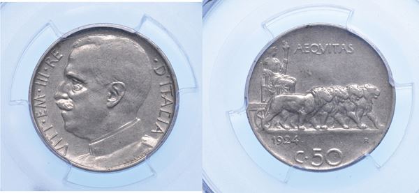 VITTORIO EMANUELE III DI SAVOIA, 1900-1946. 50 Centesimi 1924. Leoni (bordo liscio).