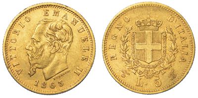 Regno D'italia. Vittorio Emanuele II di Savoia, 1861-1878. 5 Lire 1863. Torino.