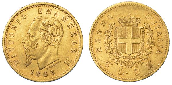 REGNO D'ITALIA. VITTORIO EMANUELE II DI SAVOIA, 1861-1878. 5 Lire 1863. Torino.