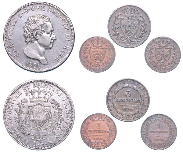 REGNO DI SARDEGNA. CARLO FELICE DI SAVOIA, 1821-1831. Lotto di quattro monete.