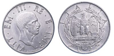 Regno D’italia. Vittorio Emanuele III di Savoia, 1900-1946. 2 Lire 1942. Impero.