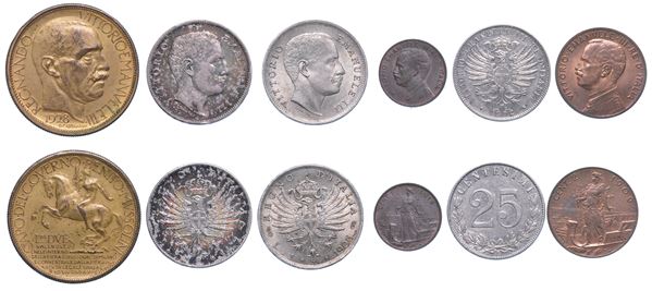 REGNO D’ITALIA. VITTORIO EMANUELE III DI SAVOIA, 1900-1946. Lotto di sei monete.