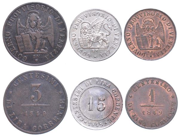 VENEZIA. GOVERNO PROVVISORIO, 1848-1849. Lotto di tre monete.