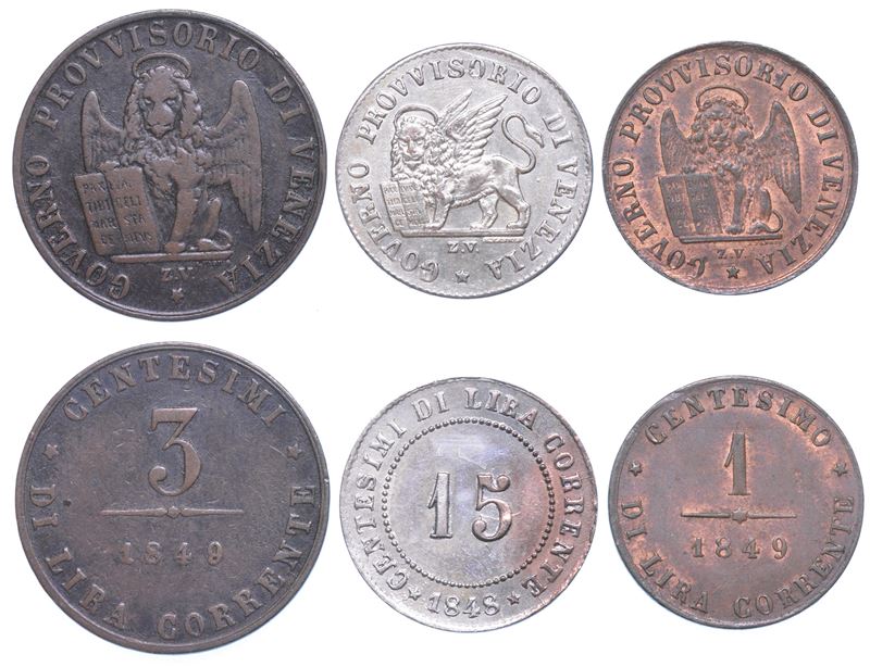 VENEZIA. GOVERNO PROVVISORIO, 1848-1849. Lotto di tre monete.  - Asta Numismatica - I - Cambi Casa d'Aste