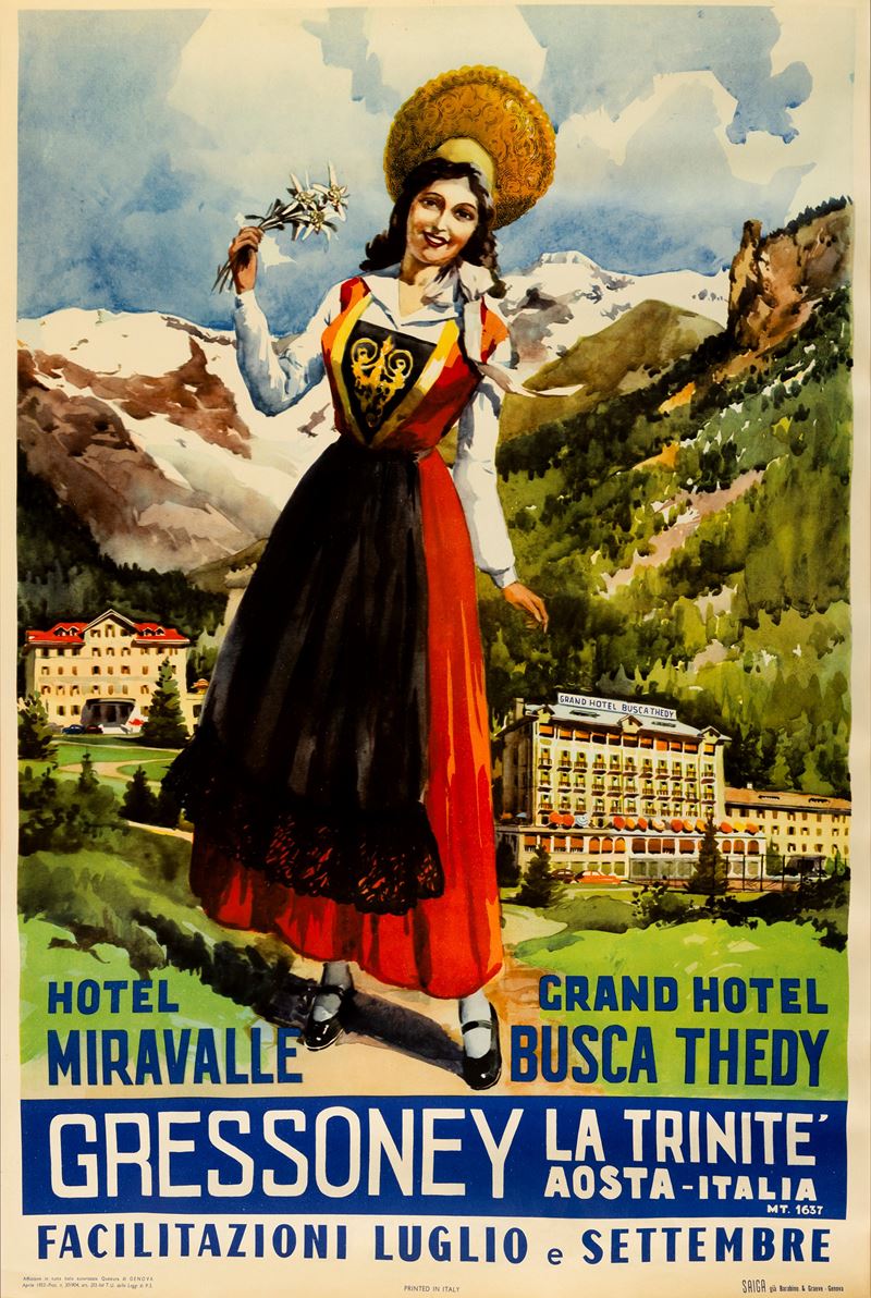 Gino Frattini : Gressoney - La trinitè Valle D'Aosta  - Auction Vintage Posters and Collectible - Cambi Casa d'Aste