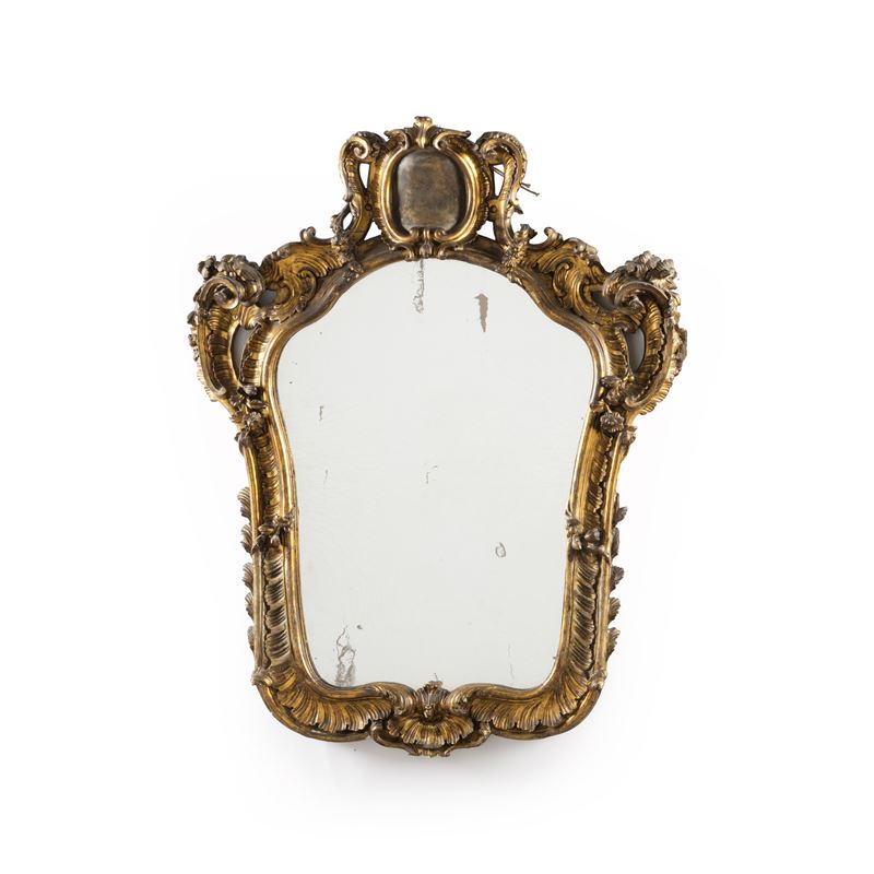 Specchiera in legno intagliato e dorato. XIX secolo  - Asta Antiquariato - Cambi Casa d'Aste