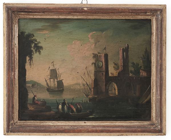 Veduta costiera con imbarcazioni e architetture