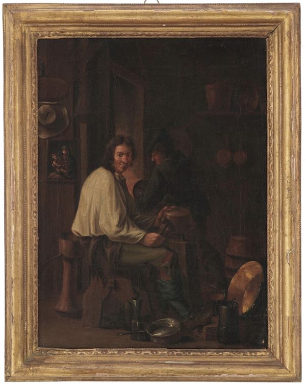 Scuola del XVII-XVIII secolo Scena di genere con figure in un interno