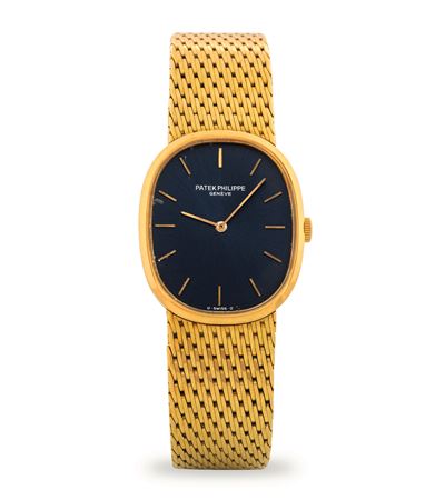 Ellipse ref 3748/1, orologio in oro giallo 18k con bracciale integrato e quadrante blu soleil, ci...