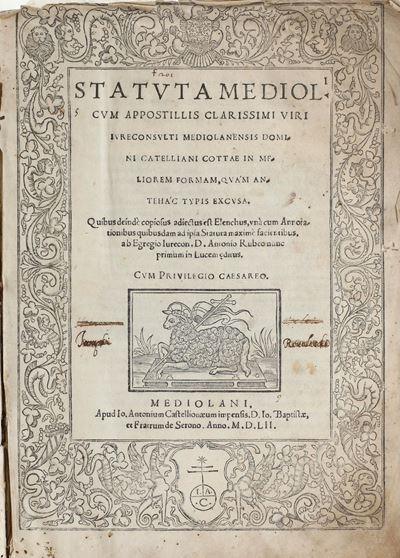 Milano - Statuti Statuta Mediolani Cum Apostillis Clarissimi Viri Jureconsulti Mediolanensis Domi...