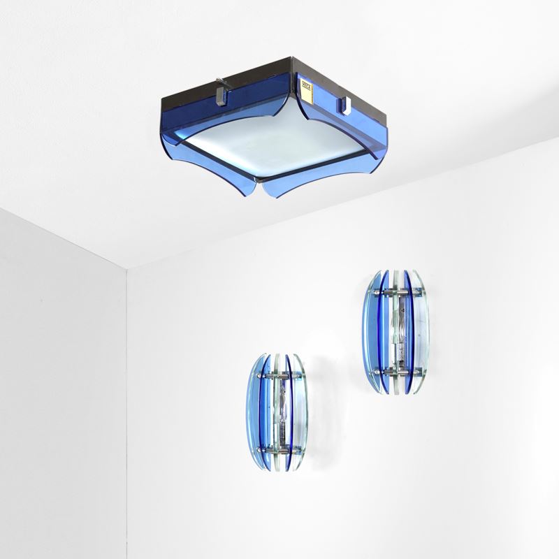 Veca : Due lampade a parete e una lampada a plafone  - Asta Design Lab - Cambi Casa d'Aste