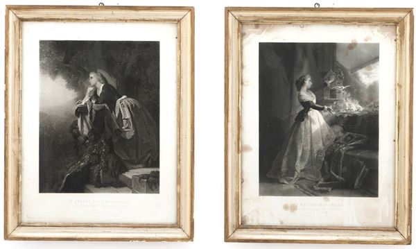 Incisore del XIX secolo Le messager d'amous / Le depart des Hirondelles