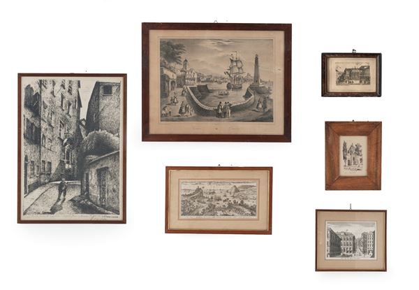 Incisori dal XVIII al XX secolo Collezione di sei stampe con vedute di Genova