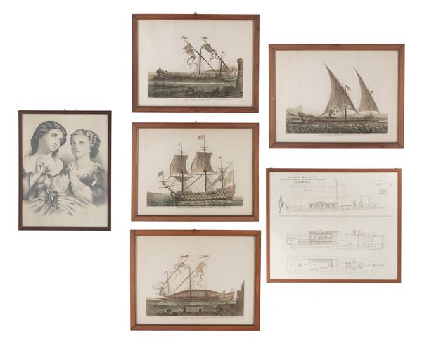 Incisore del XVIII-XIX secolo Quattro stampe a soggetto marinaro