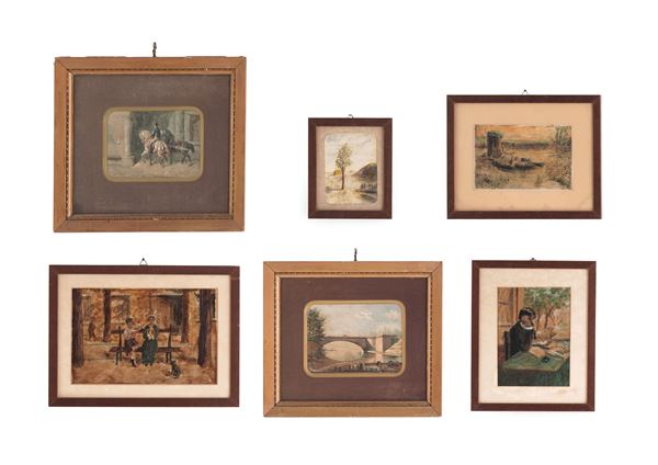 Lotto di sei piccoli dipinti
