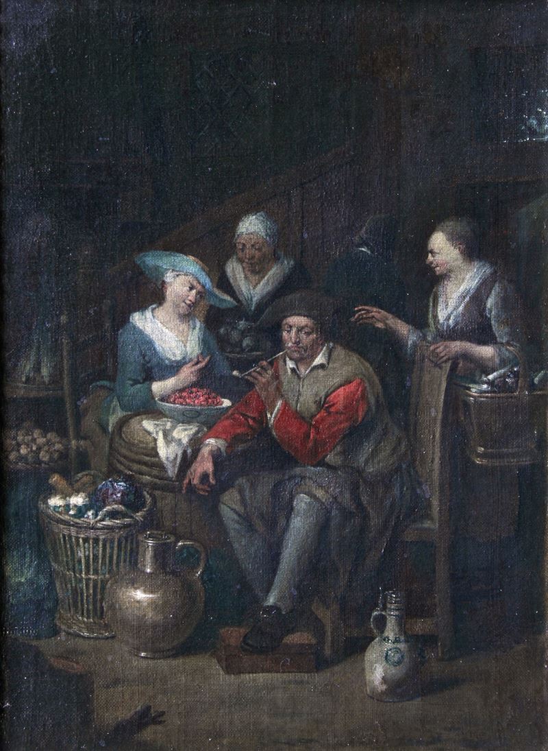 Jan Baptist Lambrechts : Scena di mercato in un interno  - olio su tela - Auction Old Paintings - Cambi Casa d'Aste