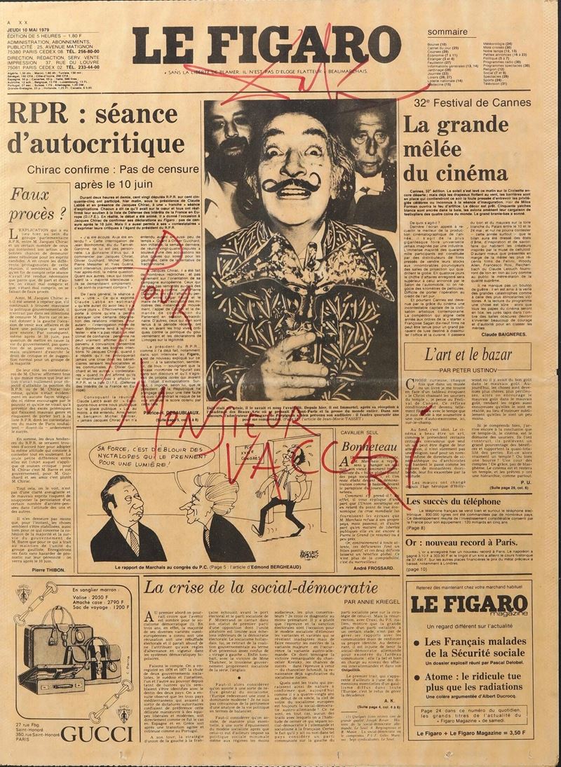 Dalì Salvador (1904-1989) Dedica autografa a pennarello rosso a un non precisato "Monsieur Vaccari"  - Auction Old and Rare Books - Cambi Casa d'Aste