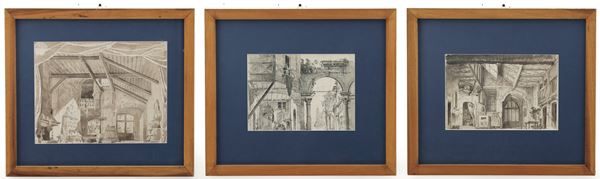 Scuola del XIX secolo Vedute di interni