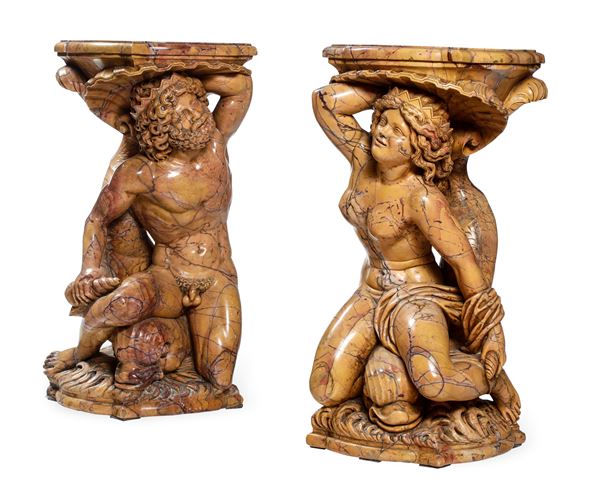 Poseidone e Anfitrite in stile barocco. Scultore del XX secolo