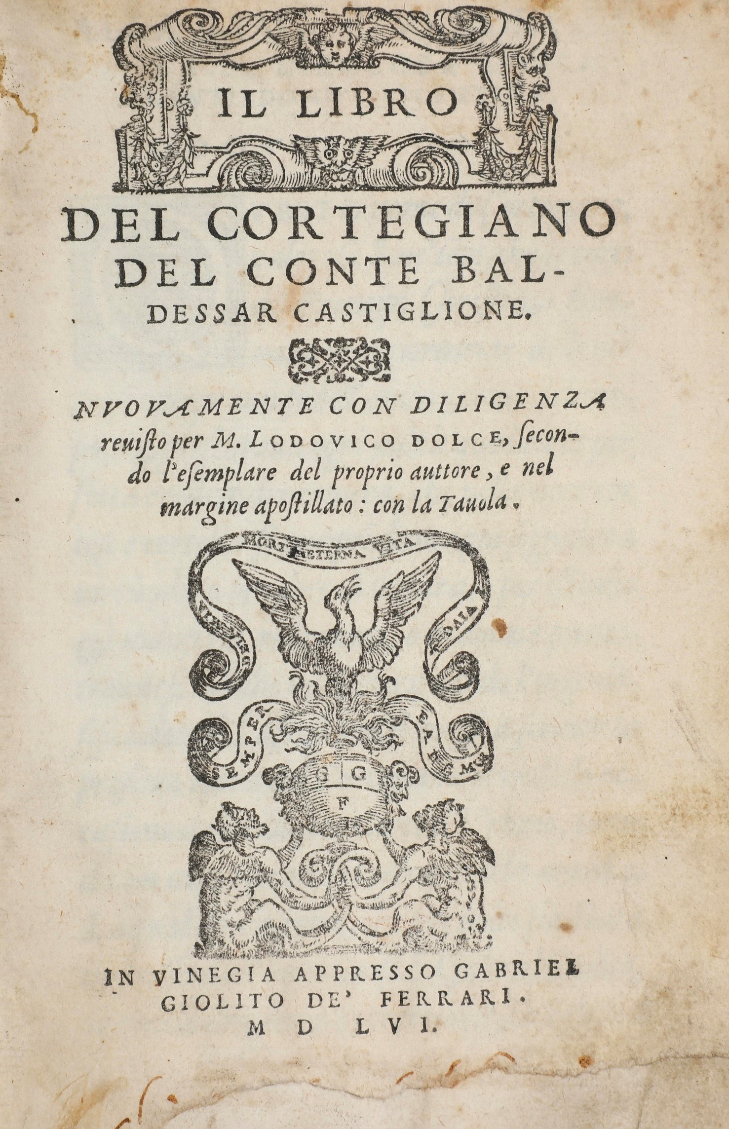 Castiglione Baldassarre (1478-1529) il Libro del Cortigiano... Nuovamente con Diligenza Rivisto c...