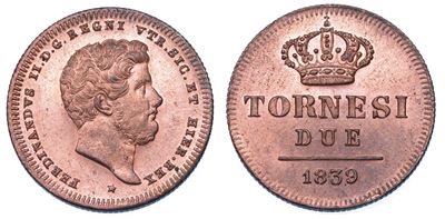 Napoli. Ferdinando II di Borbone, 1830-1859. 2 Tornesi 1839.