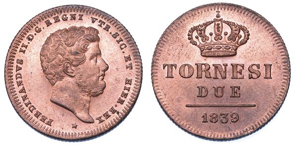 NAPOLI. FERDINANDO II DI BORBONE, 1830-1859. 2 Tornesi 1839.