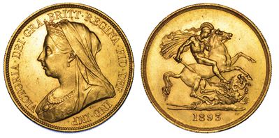 Regno Unito. Victoria, 1837-1901. 5 Pounds 1893.