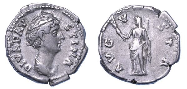 FAUSTINA I (moglie di Antonino Pio), + 140/141. Denario, dopo il 141. Roma.