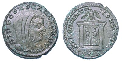 Divo Costanzo I, + 306. Follis, Anni 307-310. Aquileia.