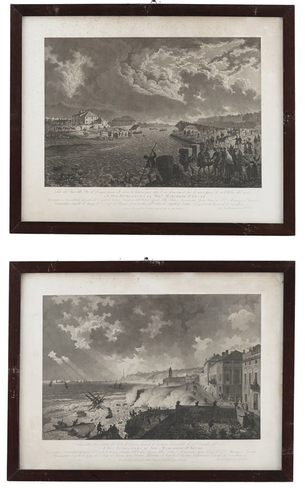 Due stampe con vedute del porto di Genova, XIX-XX secolo