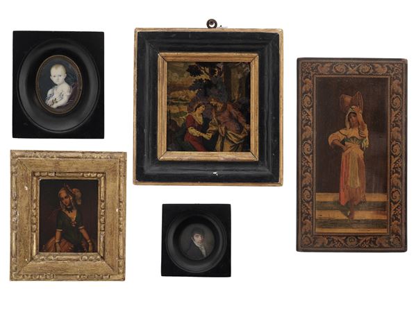 Gruppo di dipinti e elementi decorativi. XIX-XX secolo