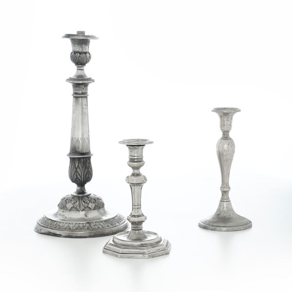 Candeliere a base esagonale, Veneto XVIII secolo e candeliere con decoro neoclassico, Stato Pontificio XIX secolo