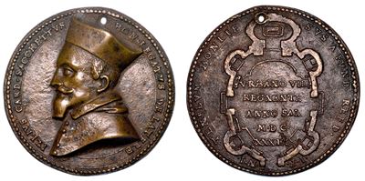 Bologna. Cardinal Giulio Sacchetti, 1587-1655. Medaglia in Bronzo 1639. Costruzione della Chiesa ...