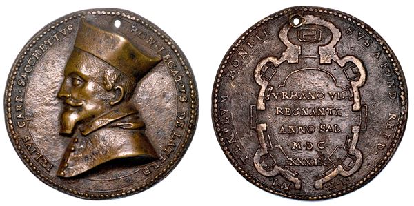 BOLOGNA. CARDINAL GIULIO SACCHETTI, 1587-1655. Medaglia in bronzo 1639. Costruzione della Chiesa del Buon Gesù in Bologna.