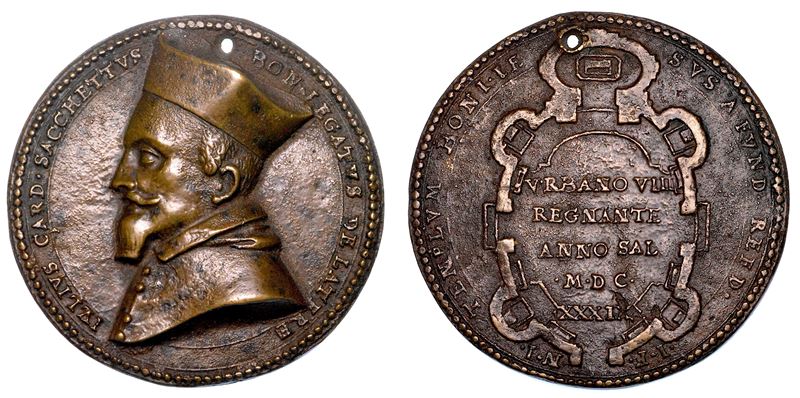 BOLOGNA. CARDINAL GIULIO SACCHETTI, 1587-1655. Medaglia in bronzo 1639. Costruzione della Chiesa del Buon Gesù in Bologna.  - Auction Numismatics - Medals and popes - II - Cambi Casa d'Aste