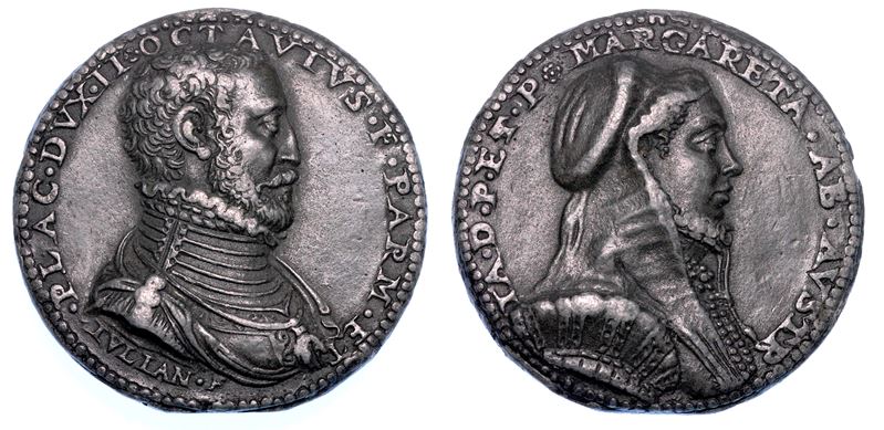 PARMA E PIACENZA. OTTAVIO FARNESE E MARGHERITA D'AUSTRIA, Duca e duchessa di Parma e Piacenza, 1522-1586. Medaglia in piombo.  - Auction Numismatics - Medals and popes - II - Cambi Casa d'Aste