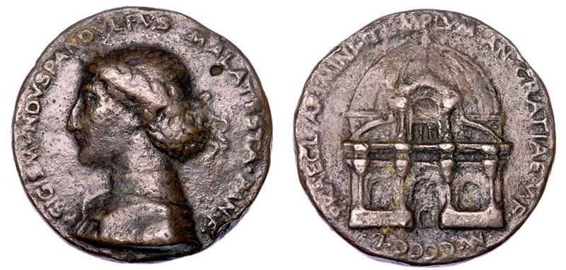 RIMINI. SIGISMONDO PANDOLFO MALATESTA, Signore di Rimini e Fano, 1417-1468. Medaglia in bronzo 1450. Fondazione per la Chiesa di San Francesco in Rimini.  - Auction Numismatics - Medals and popes - II - Cambi Casa d'Aste