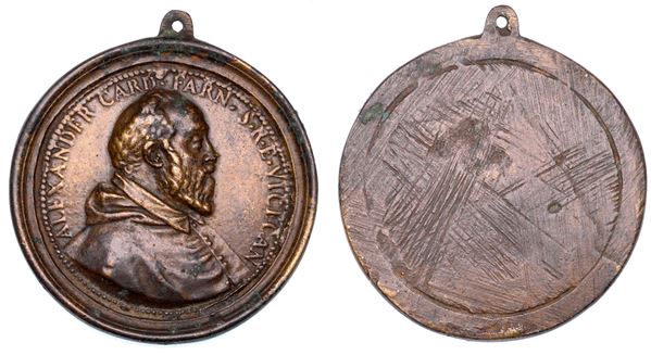 ROMA. CARDINAL ALESSANDRO FARNESE IL GIOVANE, 1534-1589. Placchetta in bronzo 1575 con anello. Per l'edificazione della chiesa del Gesù.