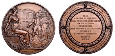 Trieste. Societa' di Minerva. Medaglia in Bronzo 1910. Centenario della Fondazione.