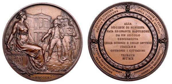 TRIESTE. SOCIETA' DI MINERVA. Medaglia in bronzo 1910. Centenario della fondazione.